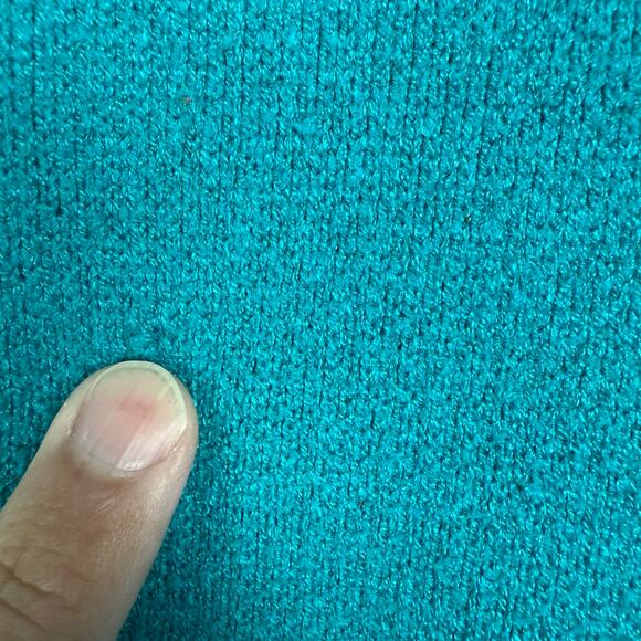 Teal Wolf Graphic Sweater Size S Grunge Indie Animal Print Knit Y2K Alt Cozy - Picture 5 of 6
